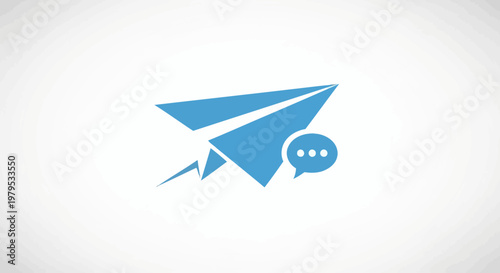Blue paper airplane with speech bubble, symbolizing communication and messaging