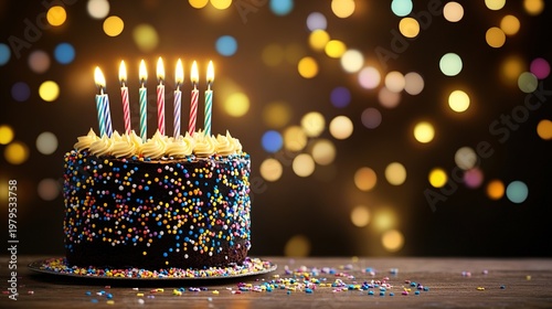candles. A festive birthday cake illuminated by candlelight, creating a warm and celebratory atmosphere. symbolizing life milestones and joyful moments.