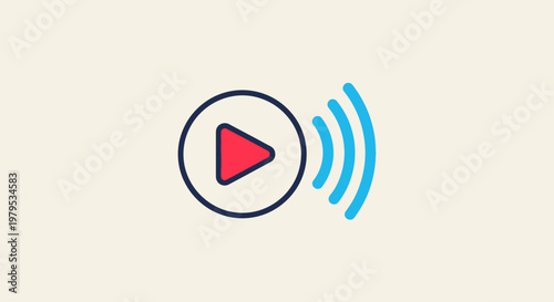 Play Button Icon with Sound Waves, Streaming Media Concept