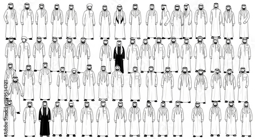 Group of men in traditional attire, focused on the central figure.