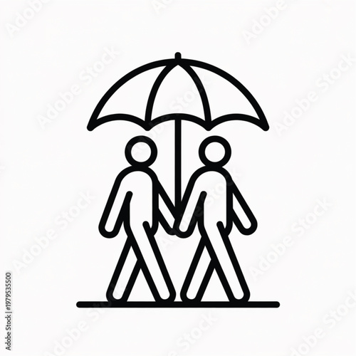 Two people walking under an umbrella