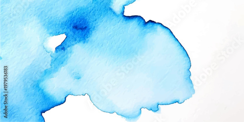 An abstract blue watercolor paint texture creates a 3d paper map illustration of a blank Europe land shape featuring a silhouette border design and artistic geography contour