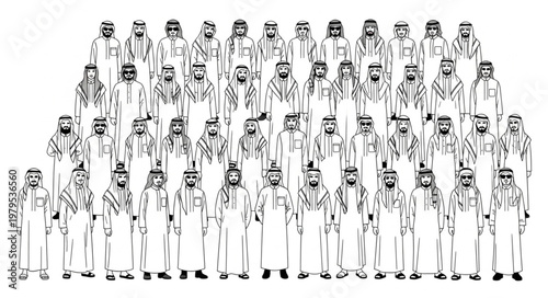 Group of men in traditional attire standing together in a gathering.