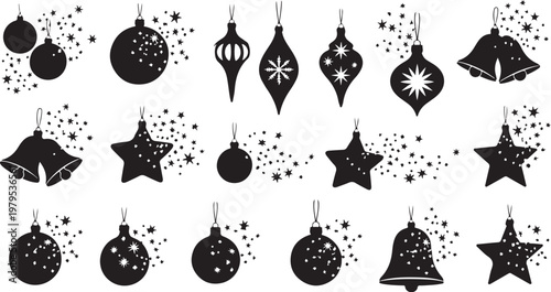 Black and white Christmas ornaments and decorations set