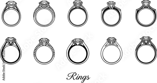 A collection of various diamond ring designs