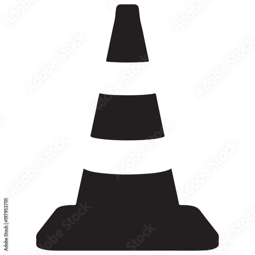 Minimalist black traffic cone silhouette icon for road safety and construction warning graphic