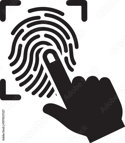 Biometric authentication, fingerprint scanning, security icon, access control, identification symbol