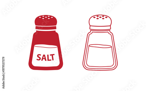 Red and white salt and pepper shakers, of two condiment containers condiments