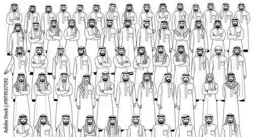 Group of men in traditional attire, standing together, portrait style.