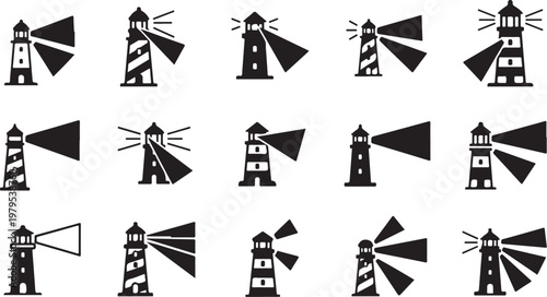 Lighthouse icons in various styles and designs