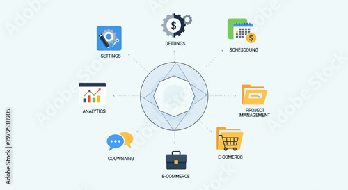 Business Network Concept: Data, Finance, E-commerce, Communication, Analytics