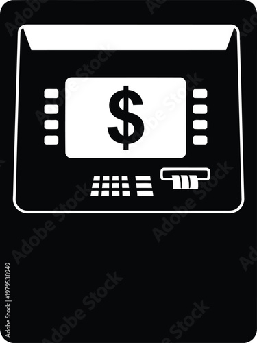 ATM, bank, money, finance, payment, vector icon, cash dispenser, dollar sign