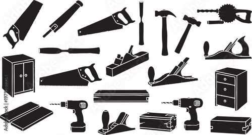 Collection of various carpentry and office tools icons