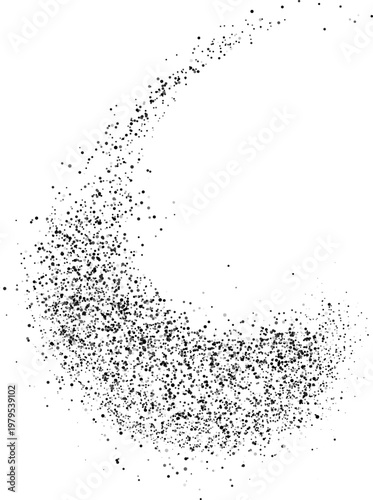 Abstract realistic dust, particles, or paint in the shape of a curved wave or crescent.