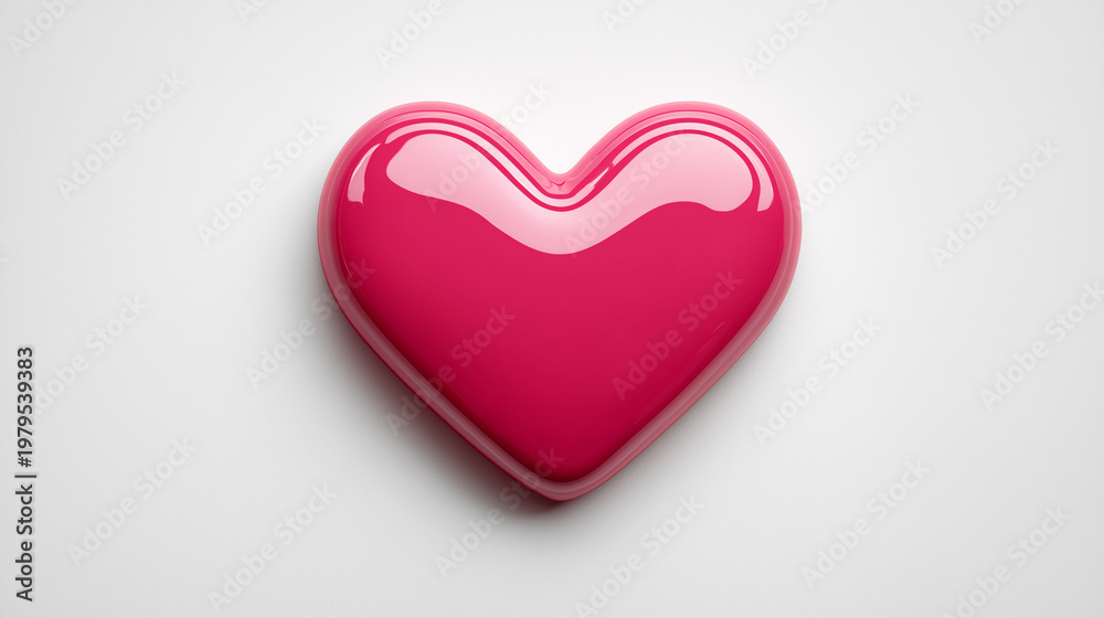 Obraz premium 3D rendering of bright glossy pink heart shape on white background