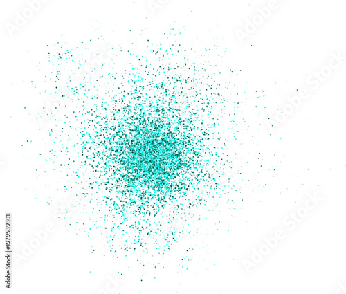 An explosion of turquoise paint dust, glitter, or particles, abstract stain.
