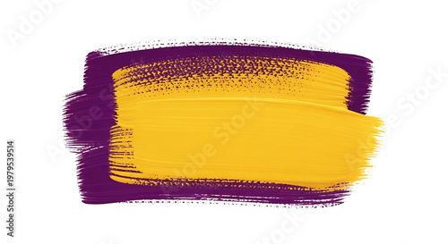 A vibrant purple and yellow abstract brush stroke on a white background