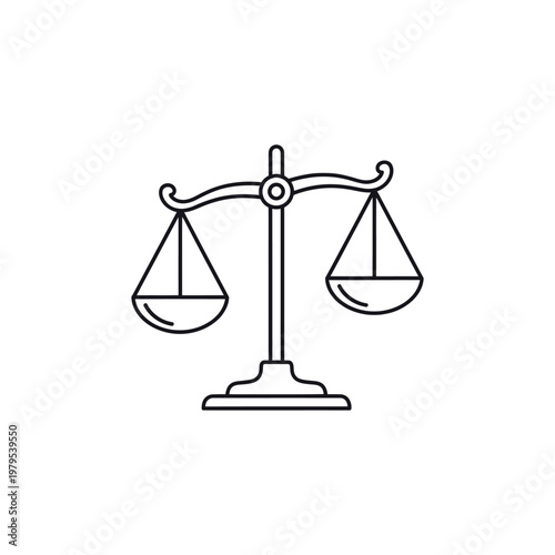A simple line drawing of a balance scale on a white background