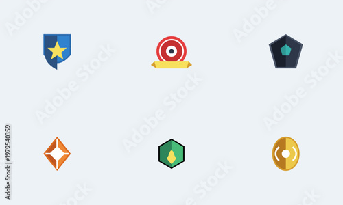 Hand-drawn collection featuring colorful geometric soccer team badges and flat league championship crests symbols for fans authentic illustration