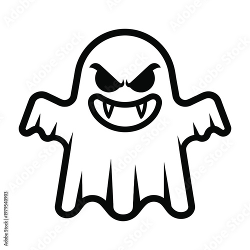 Scary Ghost Icon with Fangs and Angry Expression for Halloween Party Design and Horror Projects
