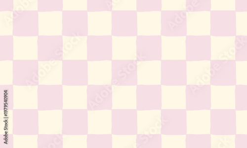 Cute pink checkered seamless pattern. Hand drawn squares make a geometric print. Modern organic forms background in pastel colors