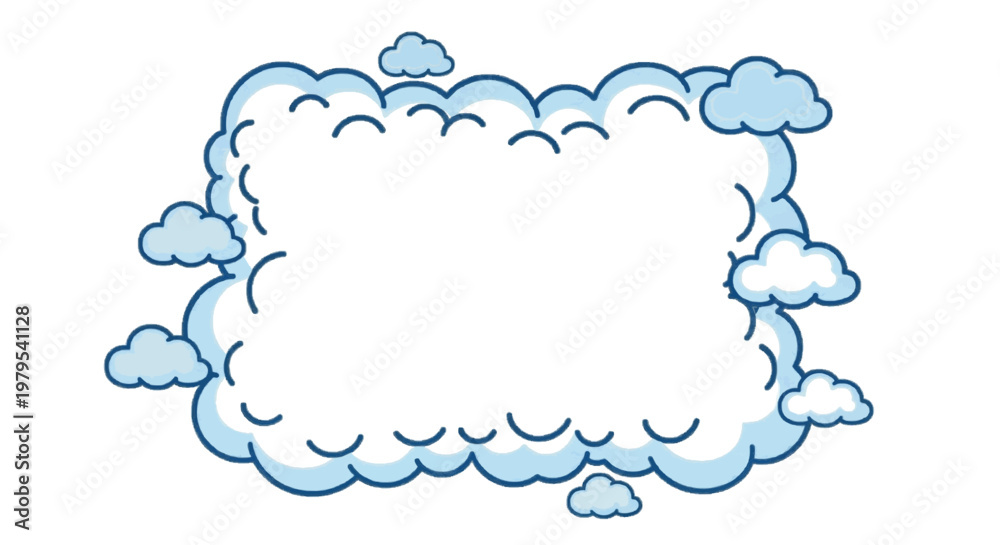 Obraz premium Cute cartoon cloud frame, soft rounded shapes, kid-friendly style, white background