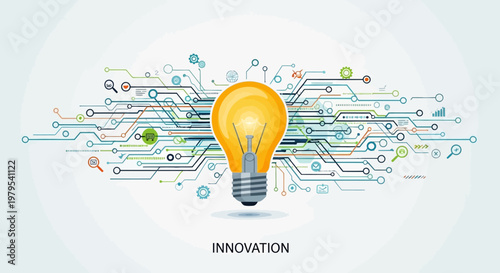 Bright Light Bulb Idea Circuit Board - Innovation Concept