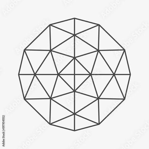 Isometric geodesic sphere. Wireframe crystal. Triangle ball shape skeleton. Vector