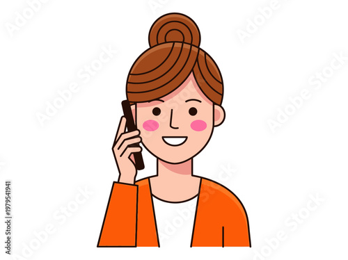 Happy Woman Character Talking on Smartphone, Vector Illustration of Professional Female Using Mobile Phone for Business Communication isolated on White