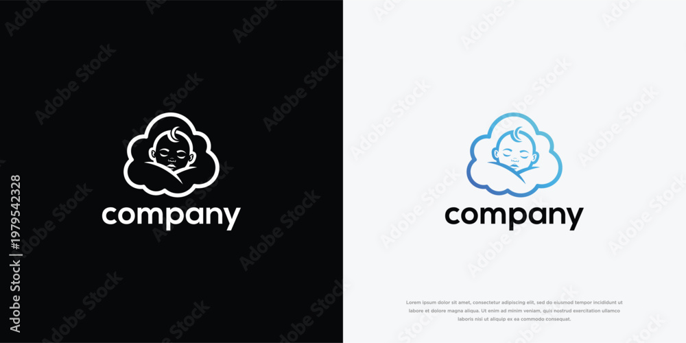 Fototapeta premium Cute Baby In Cloud Logo