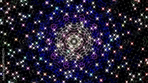 Wallpaper Mural Symmetrical kaleidoscope motif with blue diamond shapes forming a glowing geometric pattern on a black background.	 Torontodigital.ca