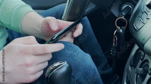 Car. Gadget. Smartphone. Slow-motion video. High quality 4k footage