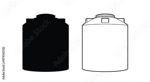 Two water tanks one a dark silhouette against a white background