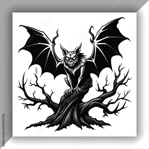 Hanging Bat Silhouette Illustration – Minimal Black & White Nature Design