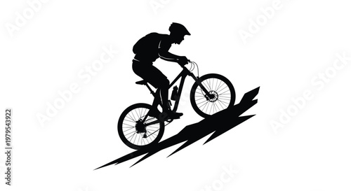 Mountain biker leaping in the air dramatic black silhouette