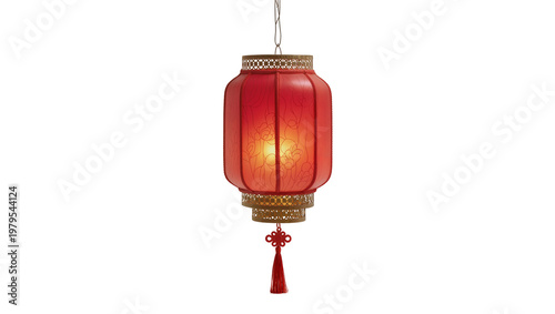 Cuadro en lienzo Red Chinese Lantern with Floral Design and Gold Tassel Hanging