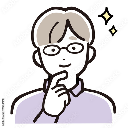 ひらめくパパ（メガネ）／解決・納得・発見の男性パステルイラスト
