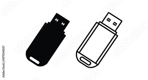 Two usb drives one outlined and one dark showing a silhouette