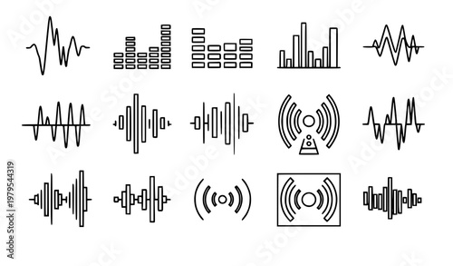 Sound wave line icon set audio equalizer vector collection