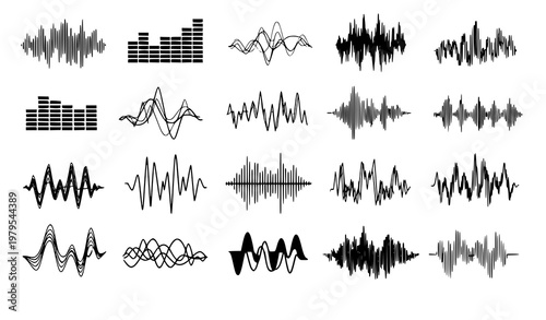 Abstract sound wave equalizer vector digital audio icon set