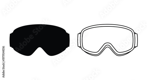 Two ski goggles one in solid black and one outlined silhouette