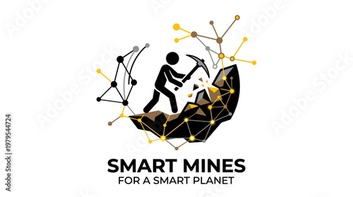 Smart Mine Concept Miner Digging in Digital Rock