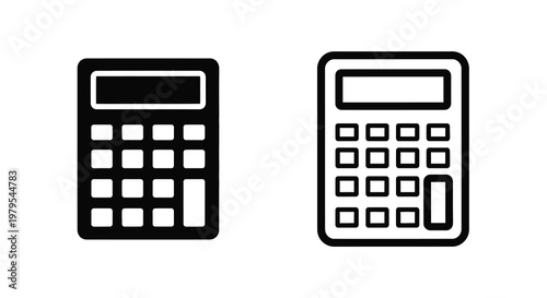 Two black calculators displayed side by side a simple silhouette