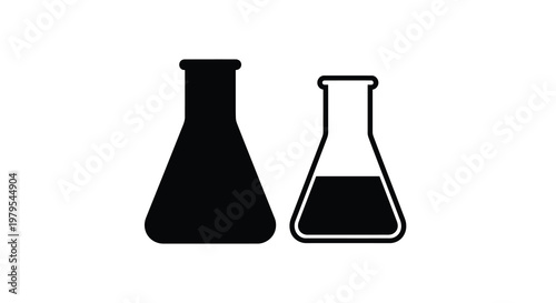 Two conical flasks in black a simple graphic silhouette