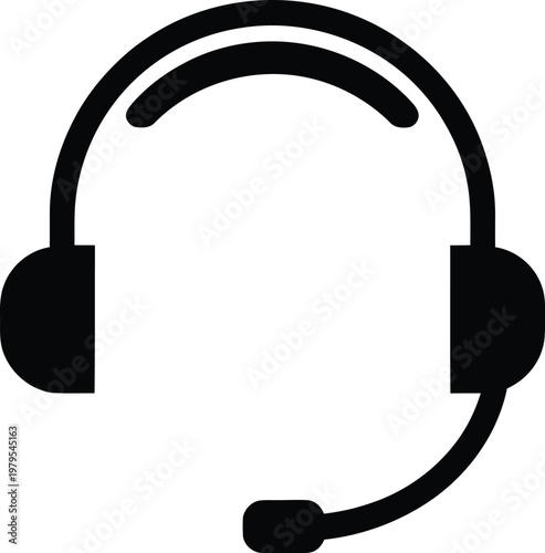 This vector illustration features a sleek headphones and microphone icon design, representing professional audio technology and music equipment for stereo sound entertainment on a white web button
