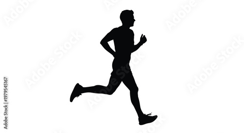 A man is captured mid stride in a dynamic running pose silhouette