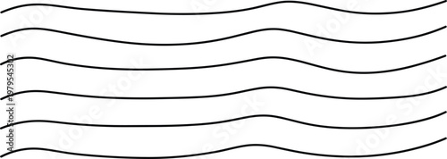 Abstract black and white line art vector illustration featuring horizontal wavy lines resembling water ripples or sound waves enclosed within a simple rectangular border frame.