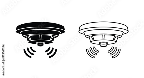 Two depictions of a security camera with radiating waves silhouette