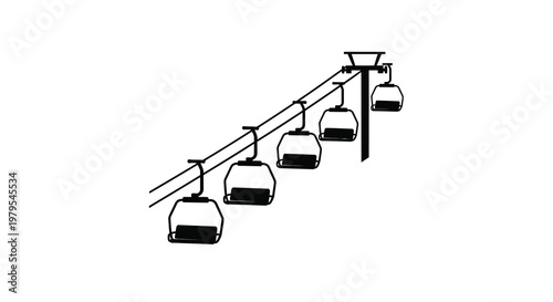 Ski lift chairs ascending a mountain simple black outline silhouette