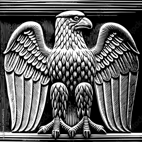 Mascot logo griffin heraldic eagle flat vector line art medieval fantasy creature vintage engraving crest design